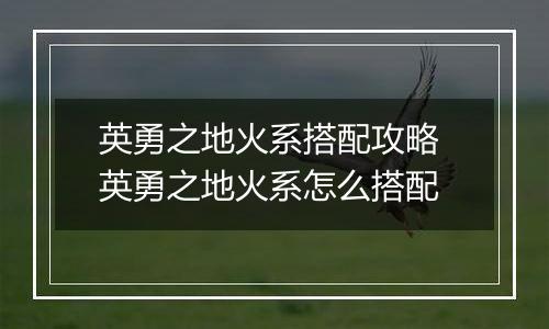 英勇之地火系搭配攻略 英勇之地火系怎么搭配