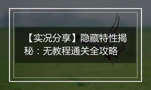 【实况分享】隐藏特性揭秘：无教程通关全攻略