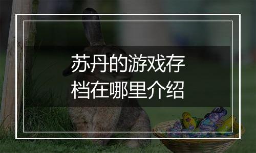 苏丹的游戏存档在哪里介绍