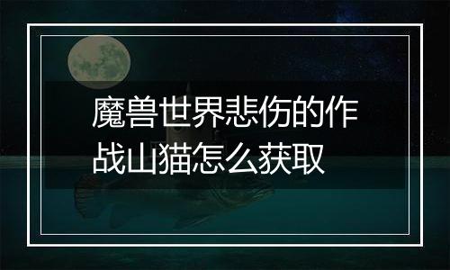 魔兽世界悲伤的作战山猫怎么获取