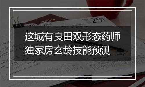 这城有良田双形态药师独家房玄龄技能预测